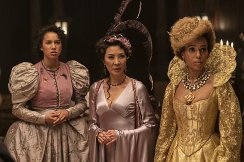 the school for good and evil  l to r sofia wylie as agatha, michelle yeoh as professor anemone and kerry washington as professor dovey in the school for good and evil cr gilles mingasson  netflix © 2022