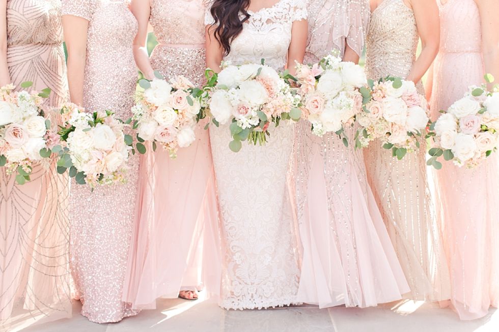 Dress, Pink, Photograph, Bouquet, Bride, Gown, Flower, Bridal party dress, Flower Arranging, Wedding dress, 