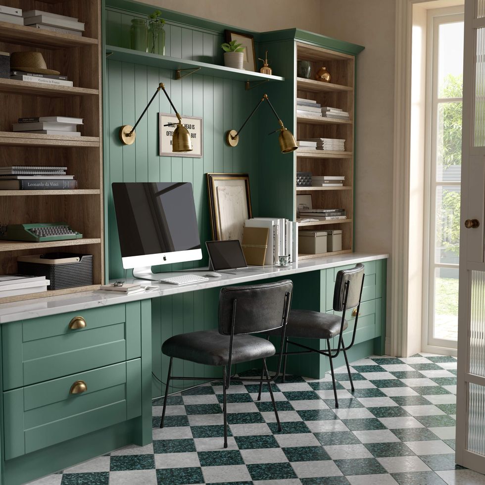 shaker green integrated kitchen office design wren