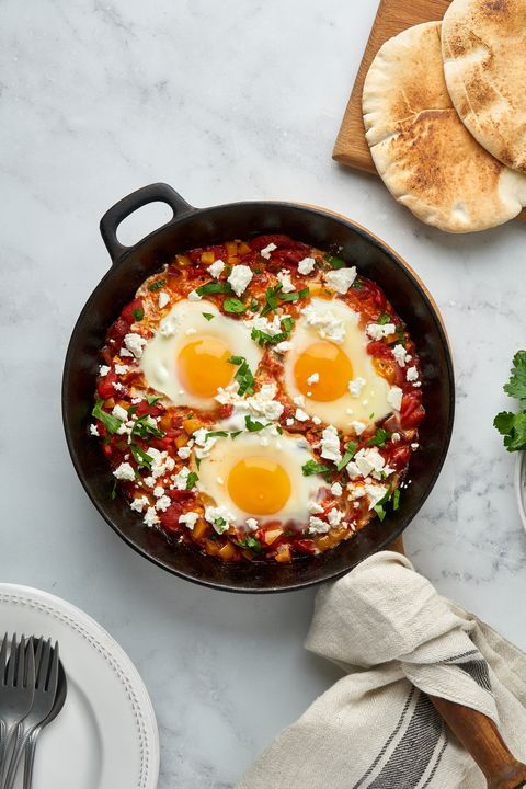 shakshouka, eggs poached in sauce of tomatoes