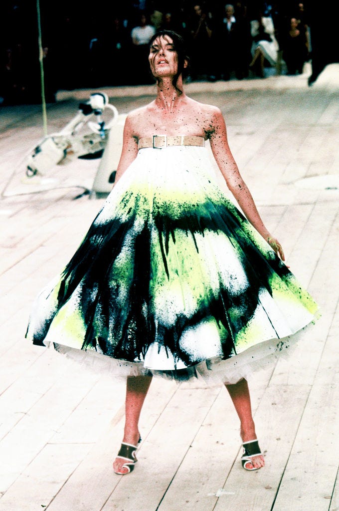 london, united kingdom september 27 shalom harlow the runway during the alexander mcqueen ready to springsummer 1999 fashion show as part of the london fashion week on september 27, 1998 in london, united kingdom photo by victor virgilegamma rapho via getty images