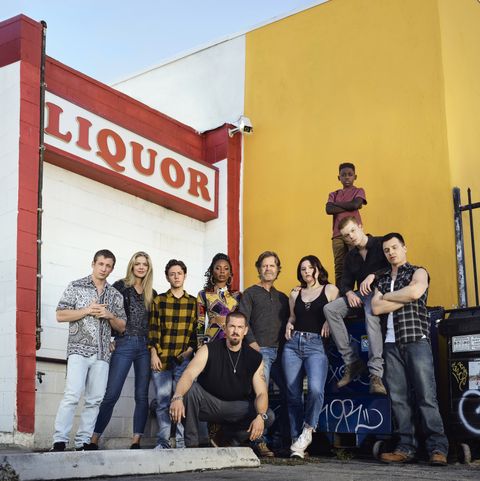 l r jeremy allen white as lip gallagher, kate miner as tami tamietti, ethan cutkosky as carl gallagher, steve howey as kevin ball, shanola hampton as veronica fisher, william h macy as frank gallagher, emma kenney as debbie gallagher, christian isaiah as liam gallagher,  cameron monaghan as ian gallagher and noel fisher as mickey milkovich in shameless  photo credit brian bowen smithshowtime