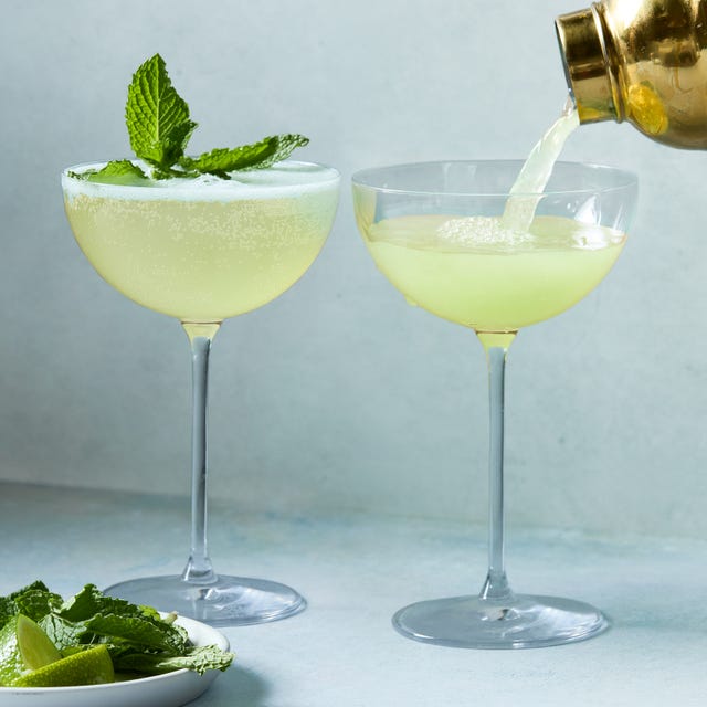 minty green drink topped with mint