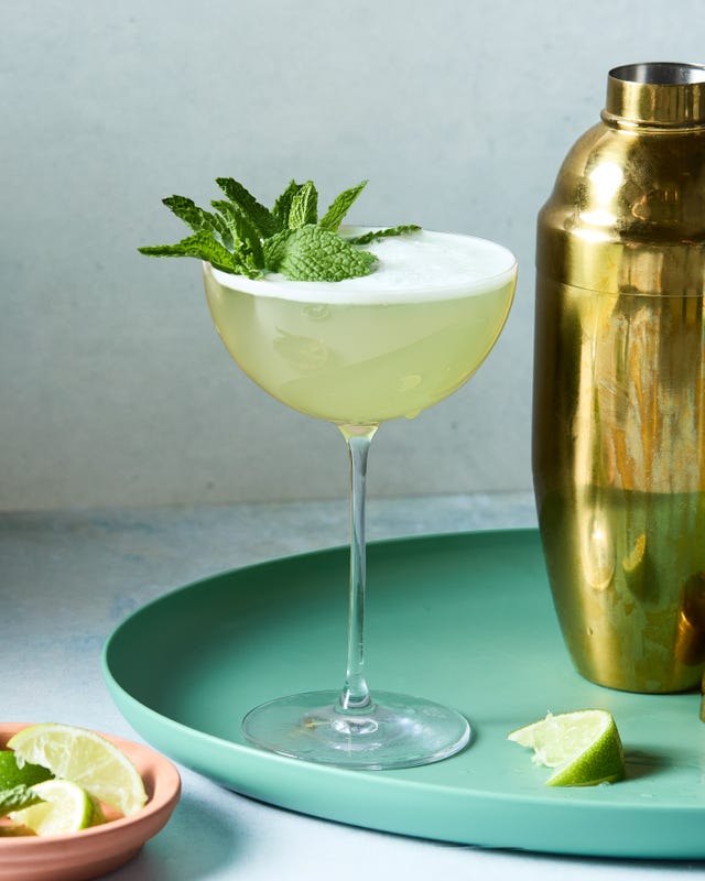 minty green drink topped with mint