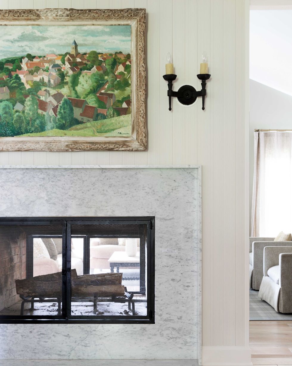 marble fireplace, wall art