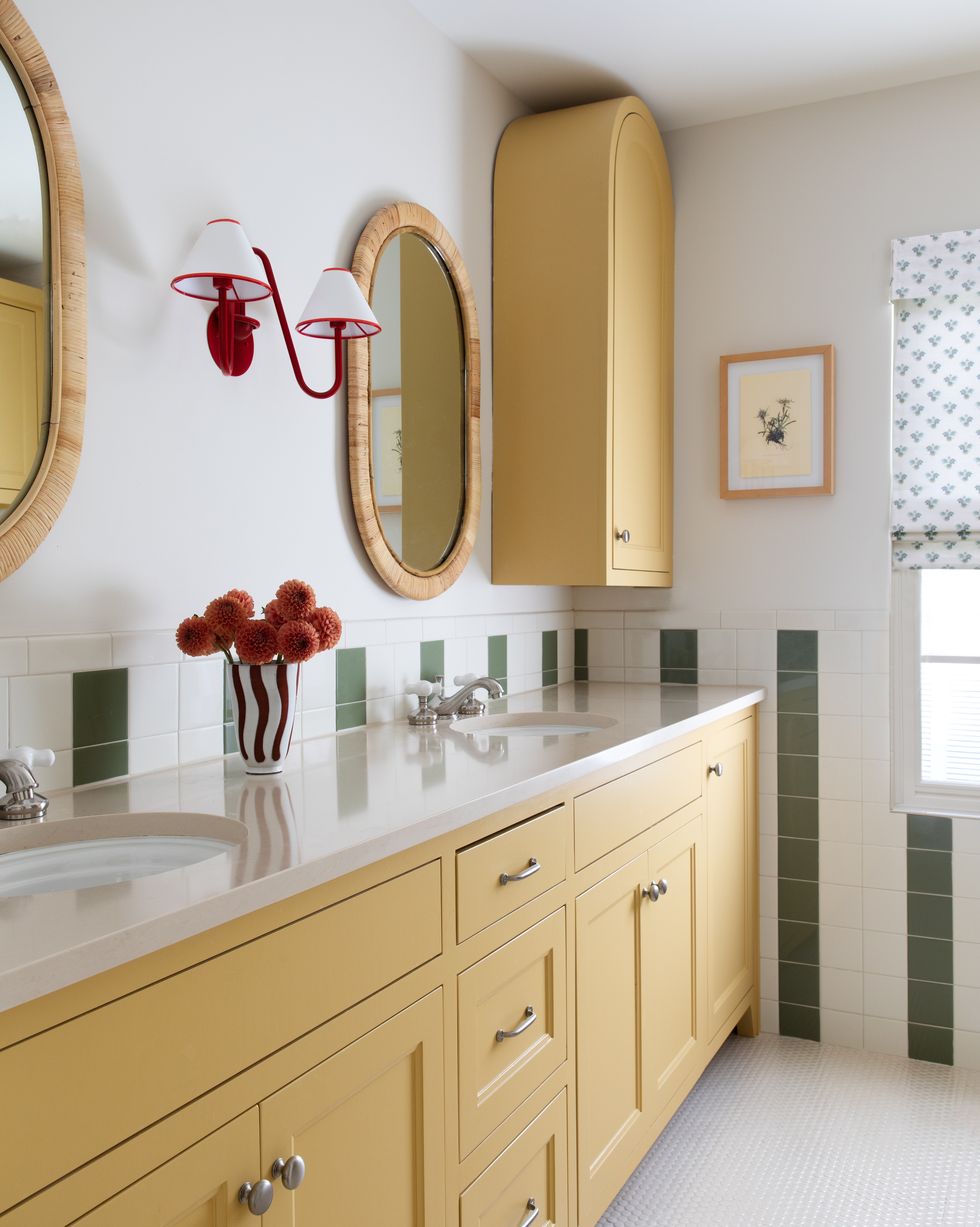 yellow and white and green bathroom