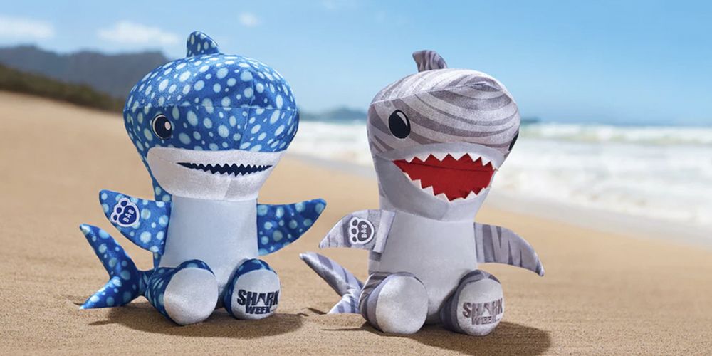Stuffed toy, Shark, Toy, Plush, Jaw, Animal figure, Smile, 