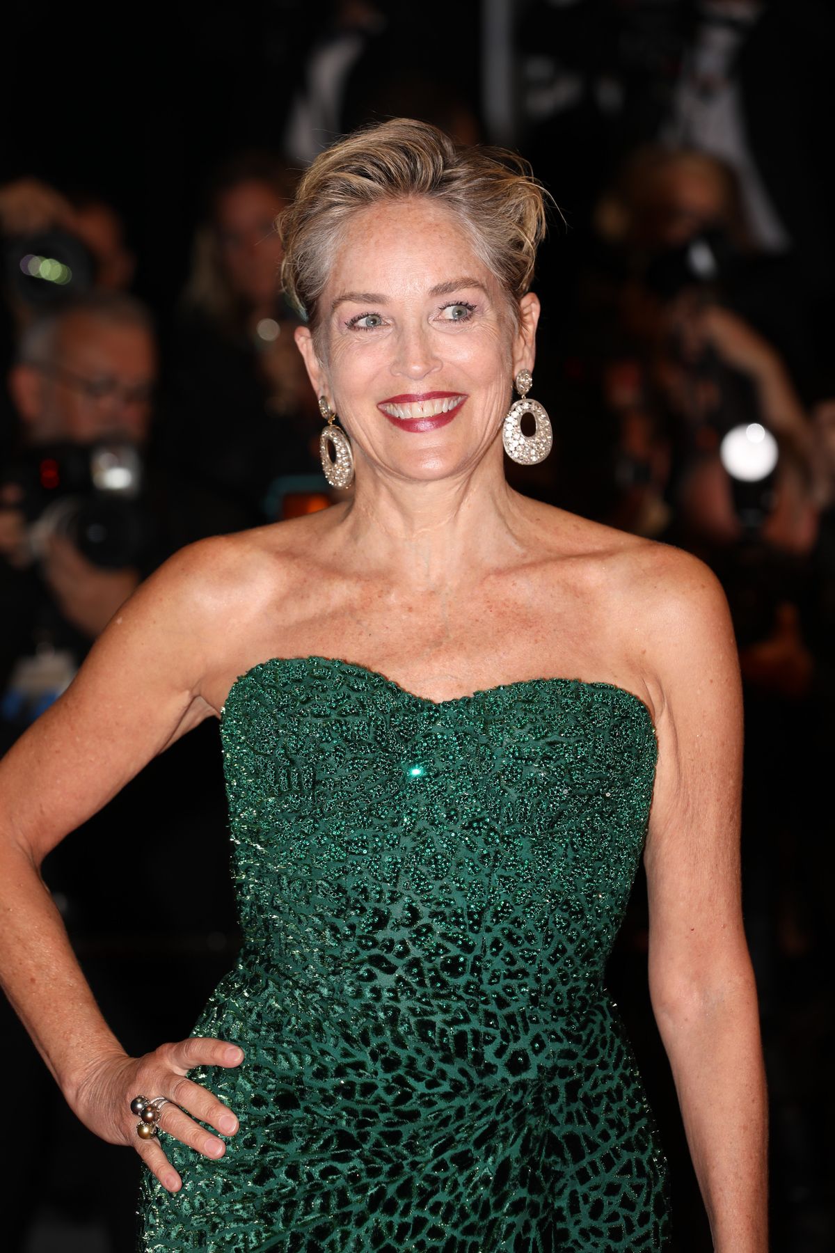 Sharon Stone wows at Cannes in emerald Dolce & Gabbana dress