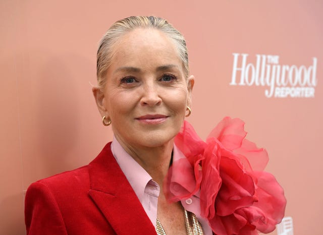 sharon stone red suit