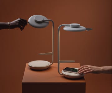 two office lights with phone chargers