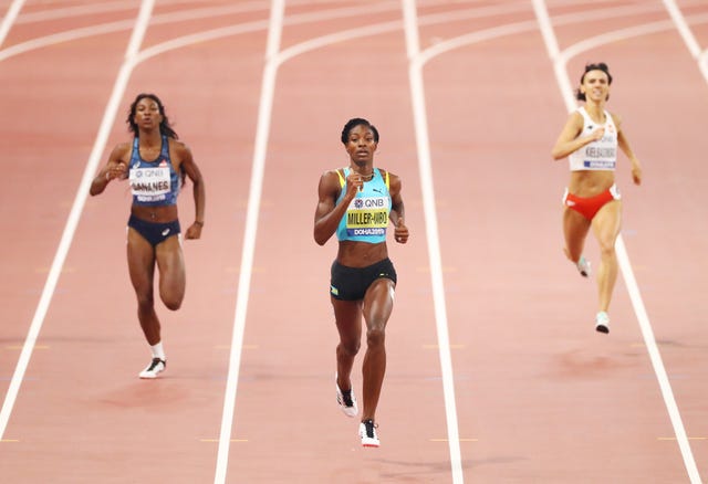 la campeona olímpica de 400m, la bahameña shaunae miller uibo core en el mundial de atletismo de doha 2019