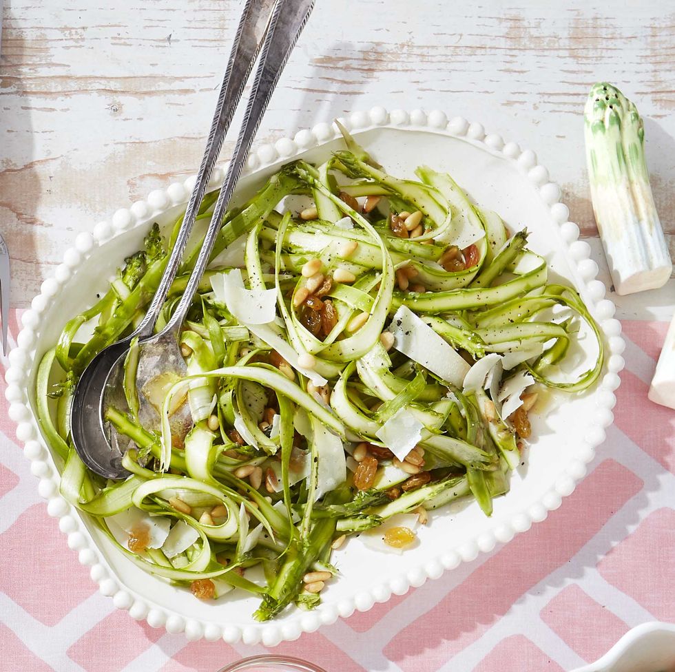 shaved asparagus and parmesan salad with raisins