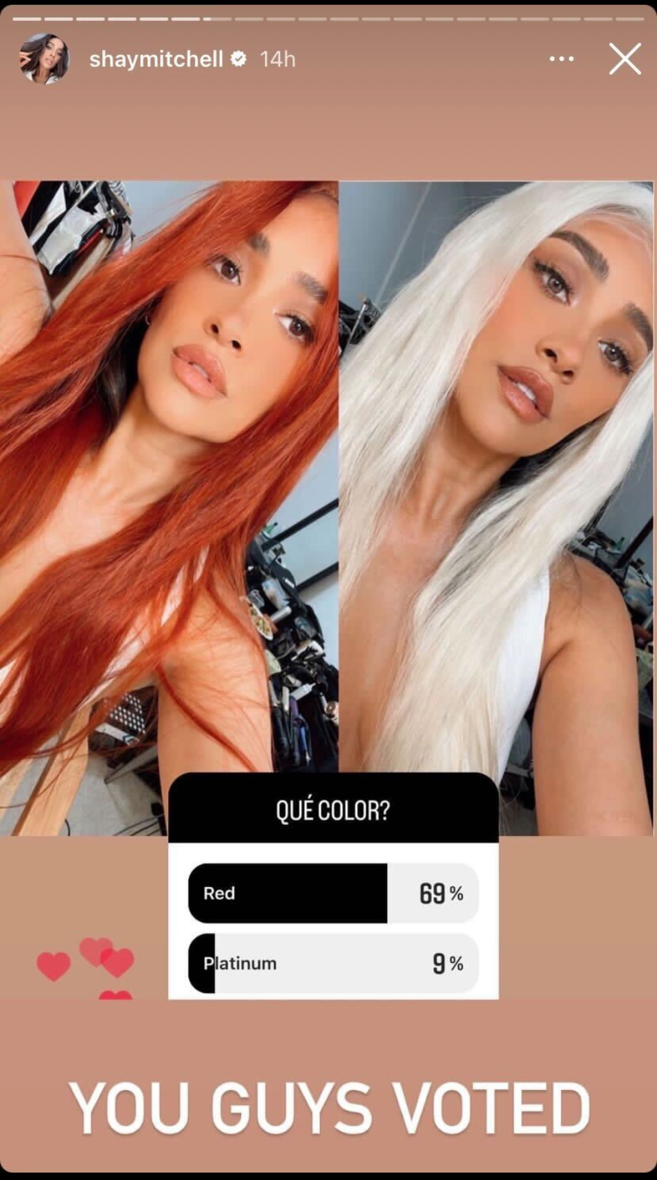 shay mitchell red hair dye instagram story