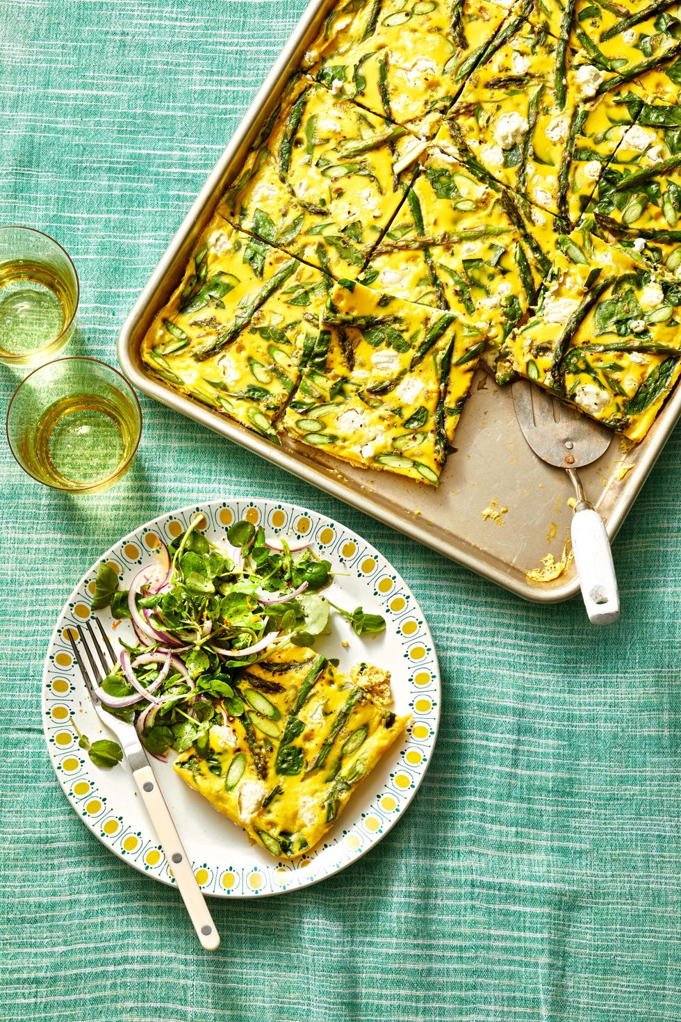 asparagus frittata in a sheet pan