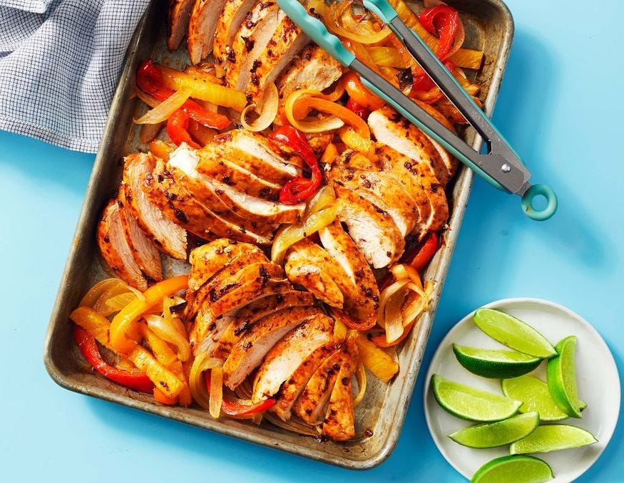 chicken fajitas in a sheet pan