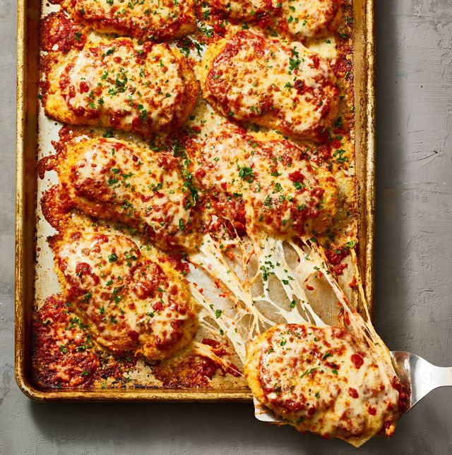 chicken parmesan with stretchy mozzarella on top