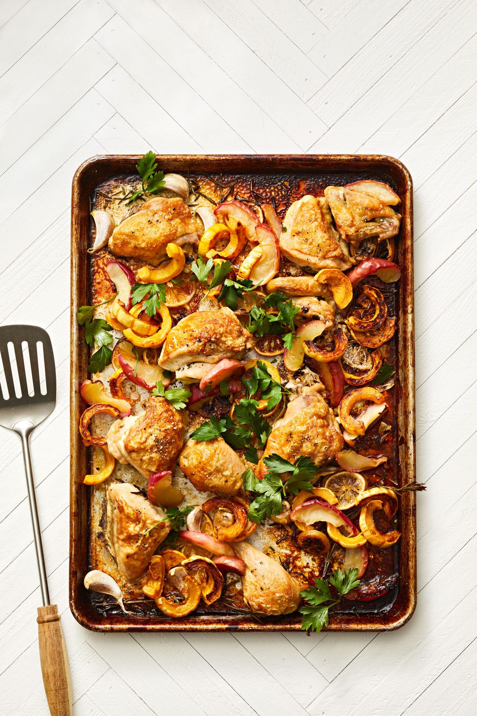 sheet pan chicken with apples and delicata squash