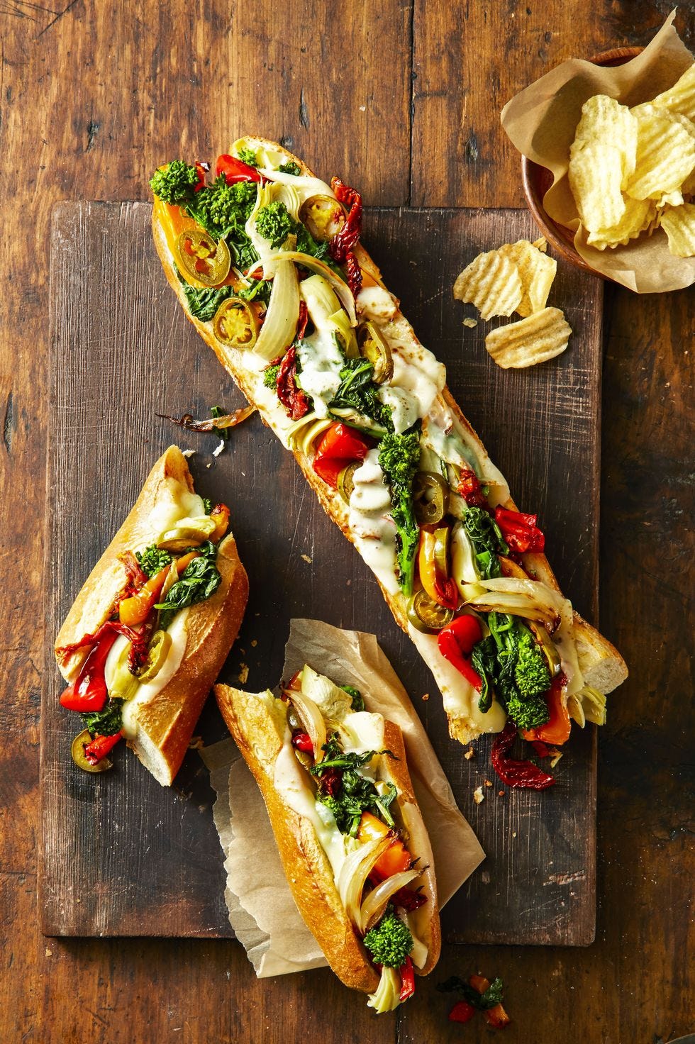 sub sandwiches with provolone and peppers