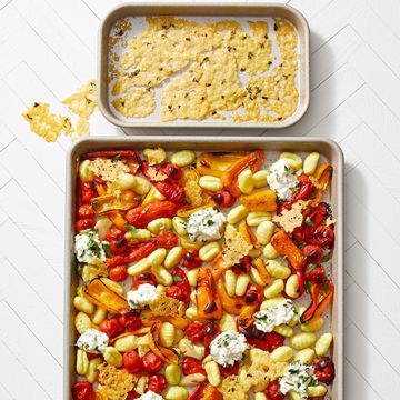 sheet pan gnocchi and peppers with thyme frico