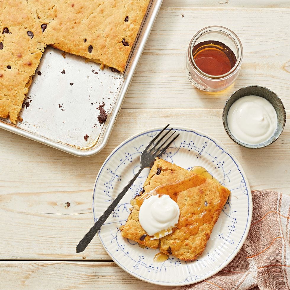 pb chocolate sheet pan pancake with syrup