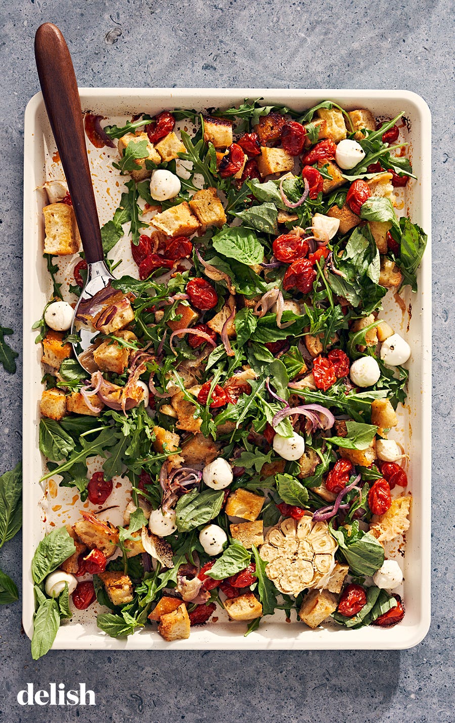sheet pan panzanella salad