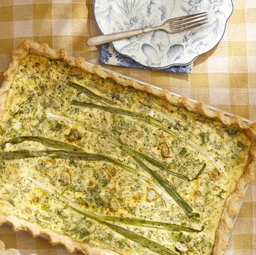 sheet pan quiche with scallions, dill, and fava beans
