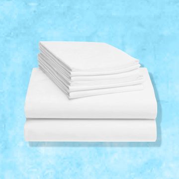 white sheet set with blue background