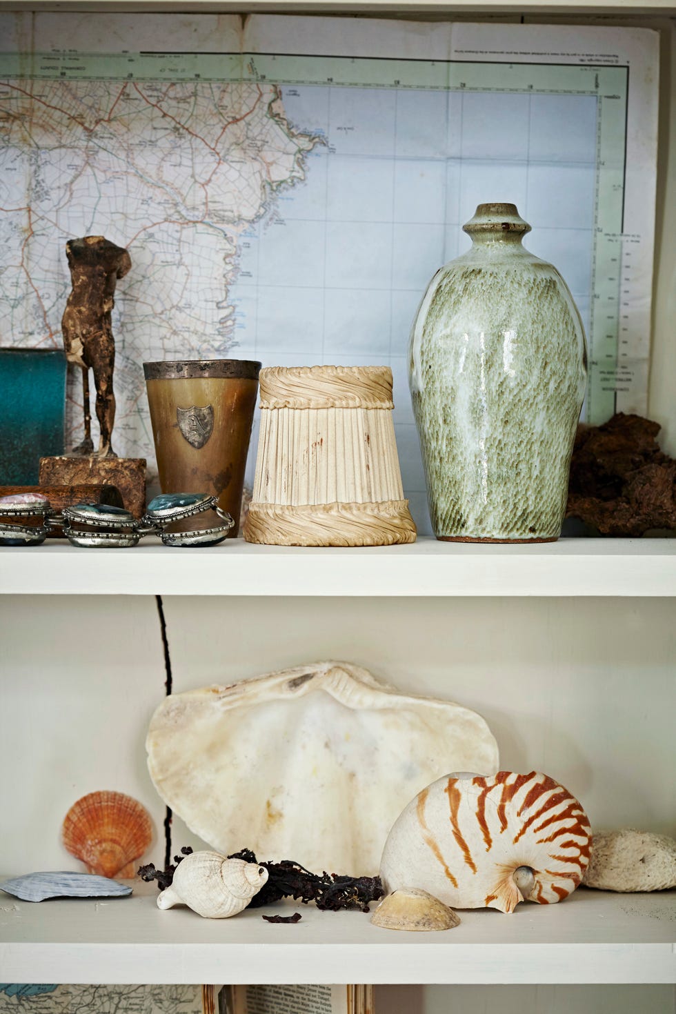 seashells and ornaments in port issac beach house cornwall