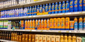 Shelves of sunscreen for sale at Publix in Naples, Florida.
