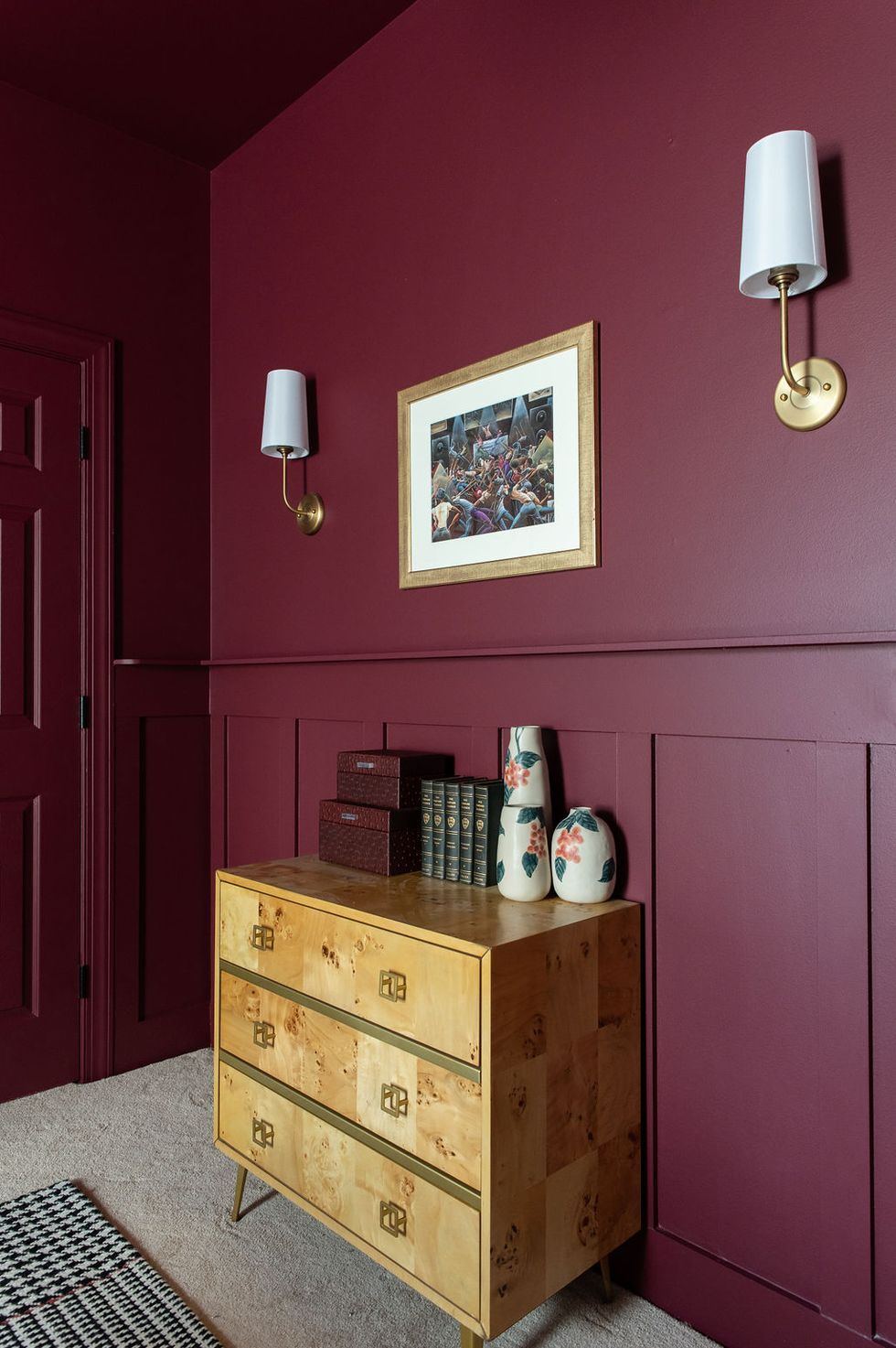room with burgundy walls