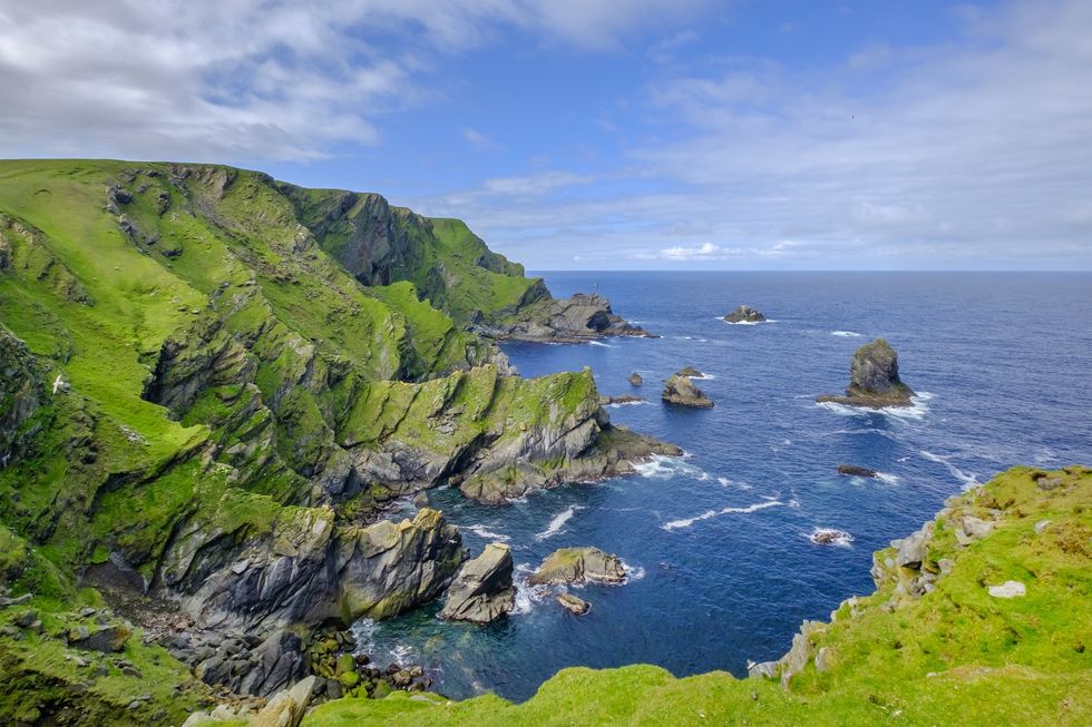 Hermaness National Nature Reserve, a dramatic cliff-top setting and a refuge of thousands of seabirds; it is the Britain's most northerly point, located on the island of Unst, Shetland Islands, Scotland.