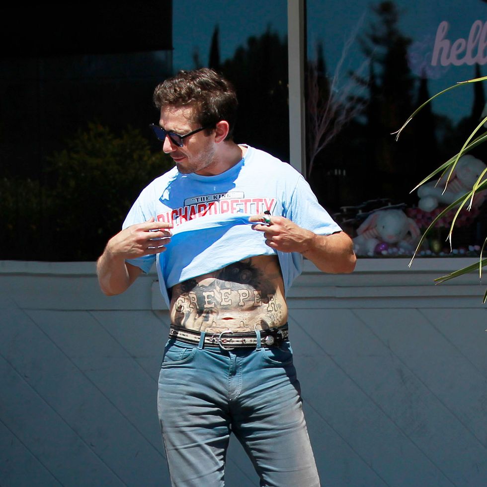 Shia LaBeouf's Says 'CREEPER' Across His Stomach and It's Perfect