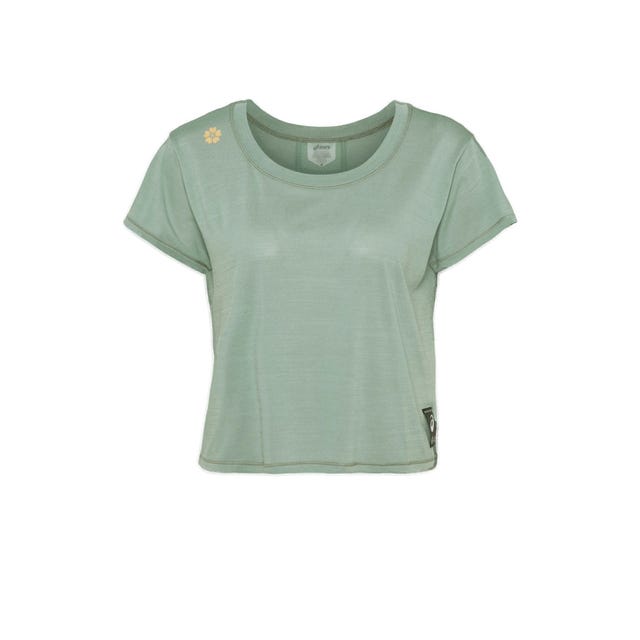 asics crop top grijs kort shirt sportshirt hardloopshirt