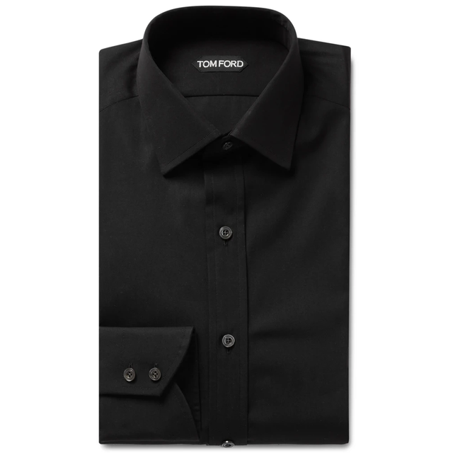 Dress shirt, Clothing, Collar, Shirt, Black, Button, Formal wear, Sleeve, Outerwear, Top, 