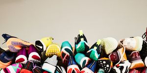 pile of running shoes