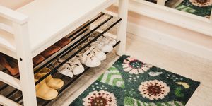 shoe rack with different size shoes showing the concept of family