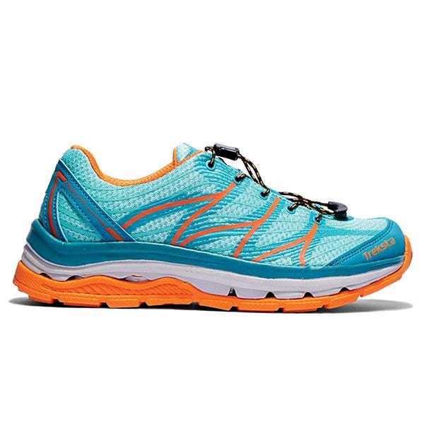Footwear, Blue, Shoe, Athletic shoe, White, Orange, Running shoe, Sportswear, Aqua, Teal, 