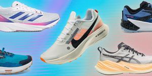 collage of shoes with color background