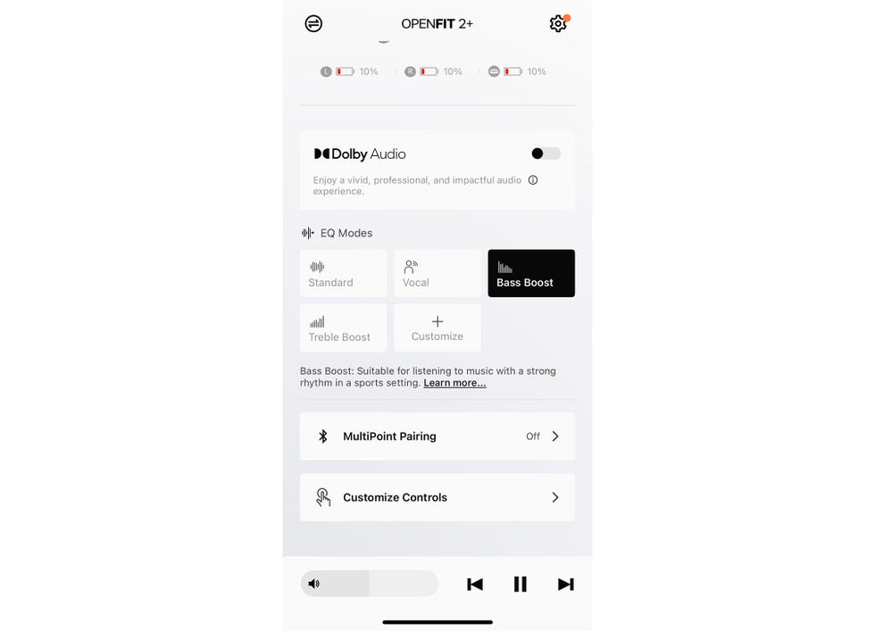 screenshot of a headphone app