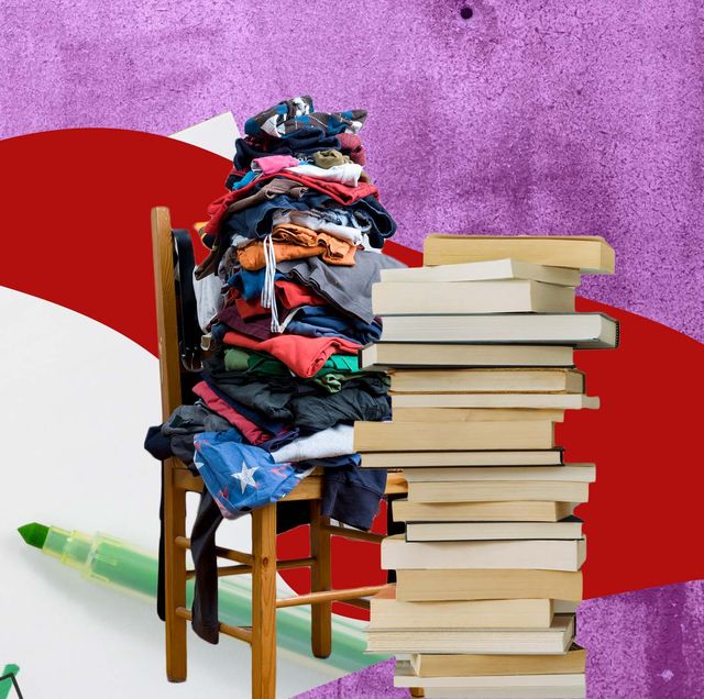illustration of cluttered clothes and books
