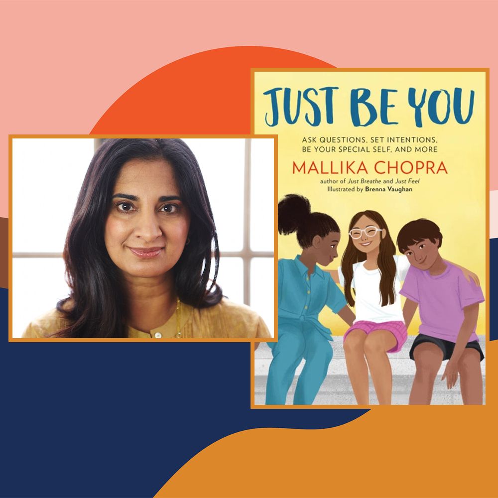 mallika chopra next to cover of book just be you