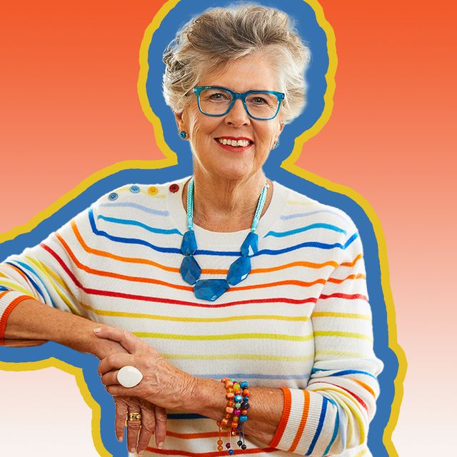 prue leith in front of orange background