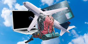 laptop airplane credit card backpack yoga mat