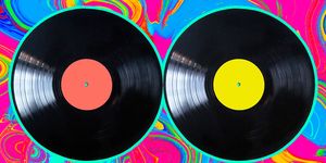 colorful records on a groovy background