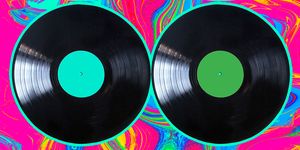 colorful records on a groovy background