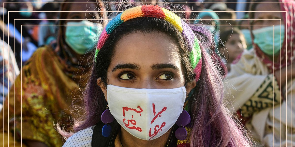 a young pakistani woman at the 2020 aurat march