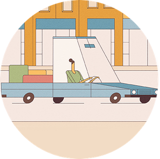 Cartoon, Transport, Illustration, Circle, Room, Vehicle door, Clip art, Vehicle, Auto part, Art, 
