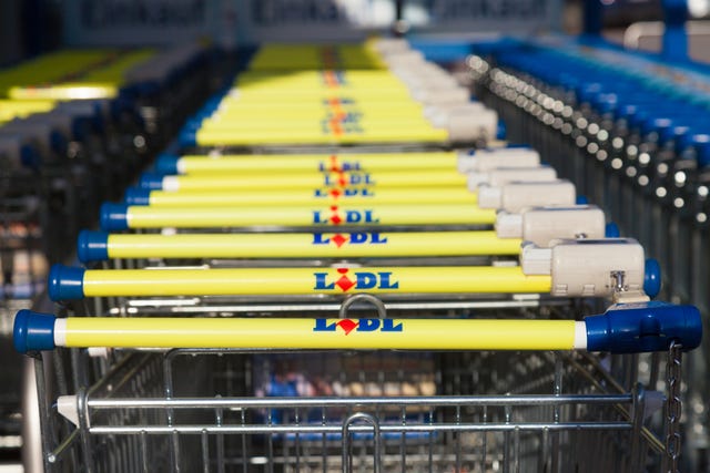 shopping carts of the german supermarket chain, lidl stands together