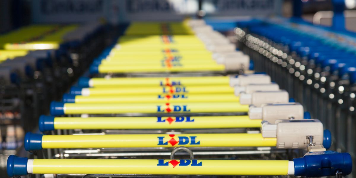 shopping carts of the german supermarket chain, lidl stands together