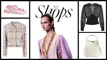 may shop elle magazine chanel tweed sandal isabel marant saint laurent polka dot blouse loro piana bag